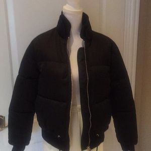 TOPSHOP BLACK SATIN PUFFER JACKET FROM NORDSTROM .